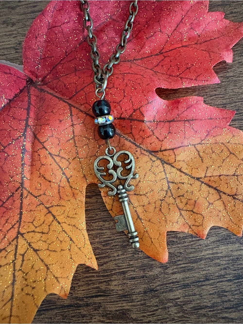 Handmade Autumn Antique Bronze Key Pendant Necklace